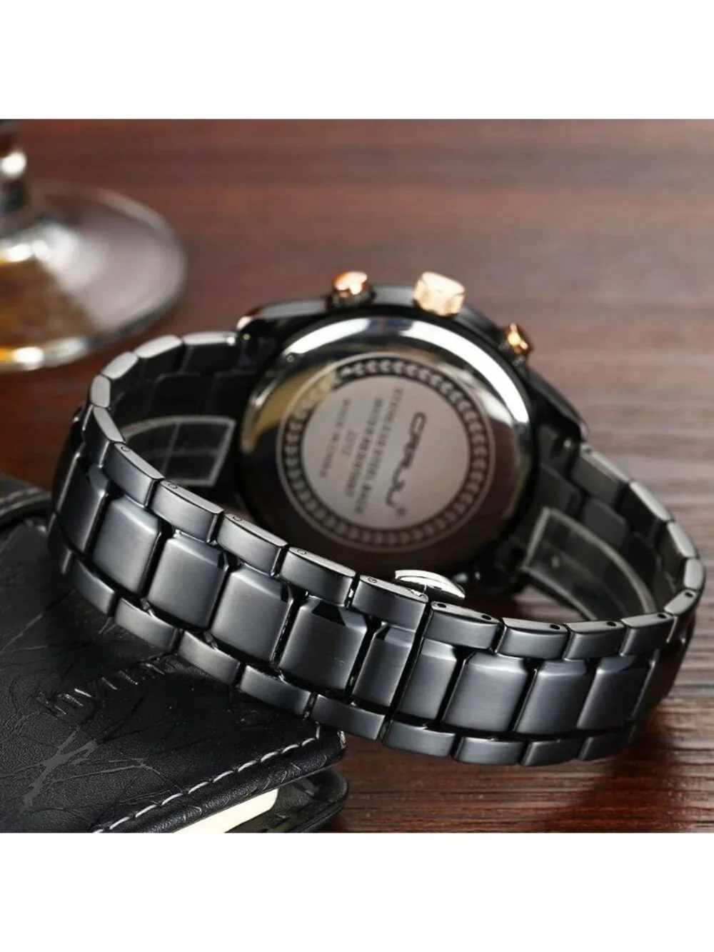 Men's Black Multifunctional Casual Chronograph Quartz Waterproof Wrist Watch